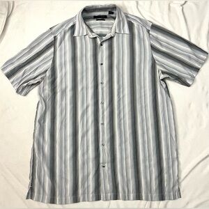 Axist Silk Touch Striped Gray White Men's Short Sleeve Button Up Shirt XL Tall
